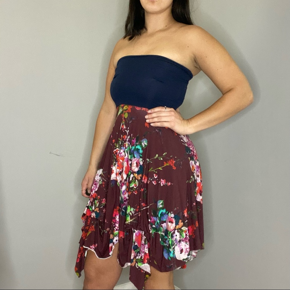 Anthropologie Neve and Hawk Floral Strapless Napkin Sharkbite Boho Dress Size 10 - Picture 3 of 14